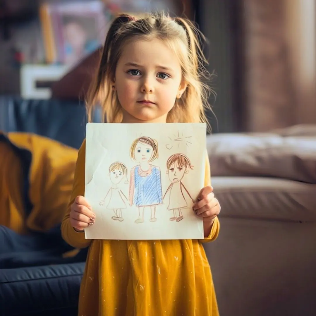 When my 5-year-old began sketching our family without including her dad, the reason behind it left me utterly speechless.