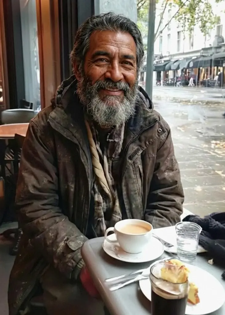 A Cup of Coffee and a Quiet Smile on a Rainy Street