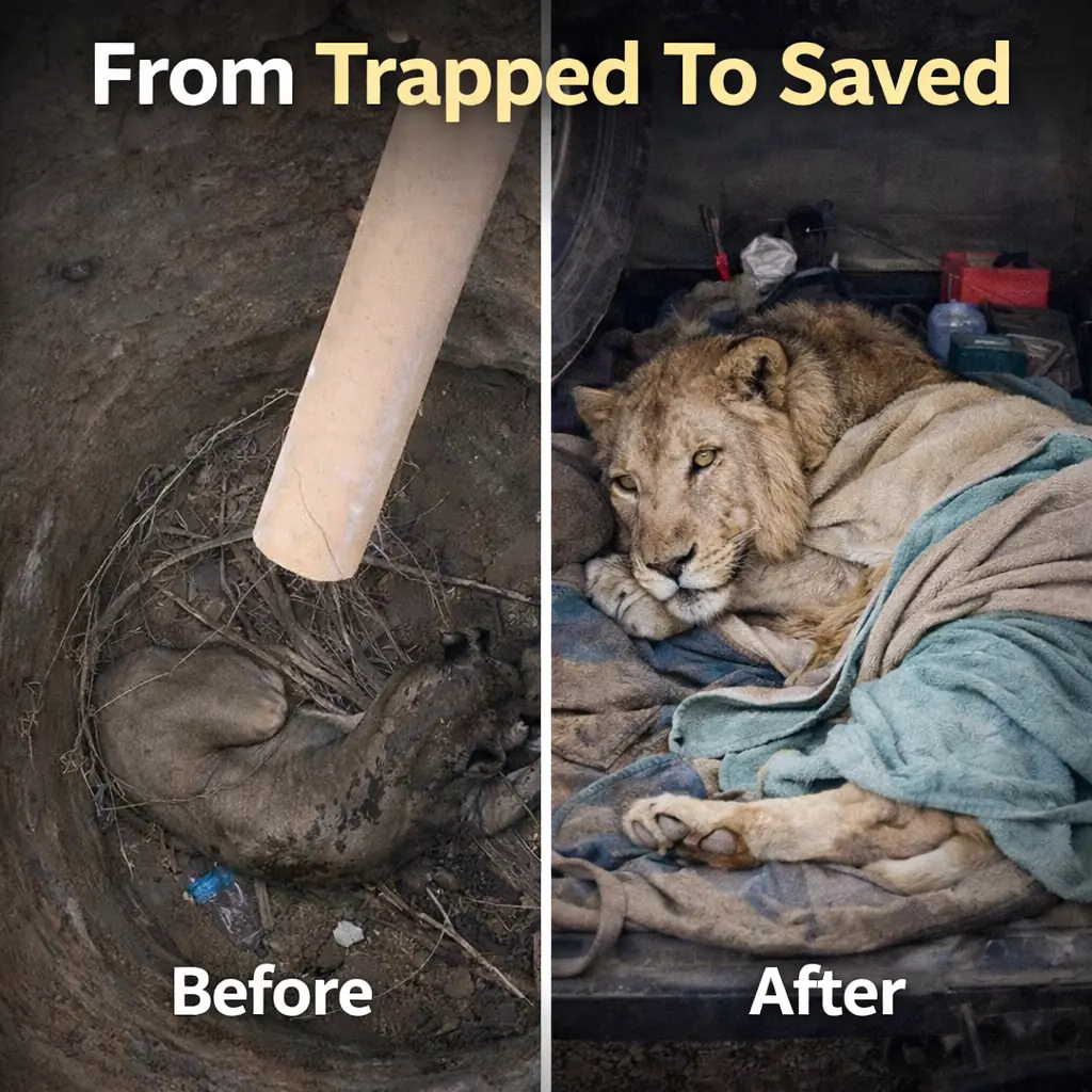 Rescuers Peer Into 15-Foot Pit And Find Majestic Animal Fighting To Survive At The Bottom