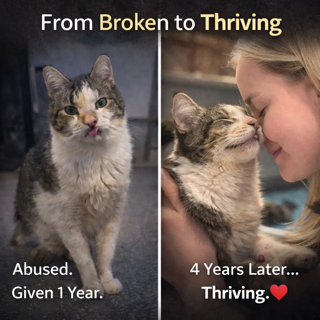 Senior Cat Missing His Tail And Teeth Was Given One Year To Live — Four Years Later, He’s Thriving In The Arms Of The Woman Who Knew He Was Hers