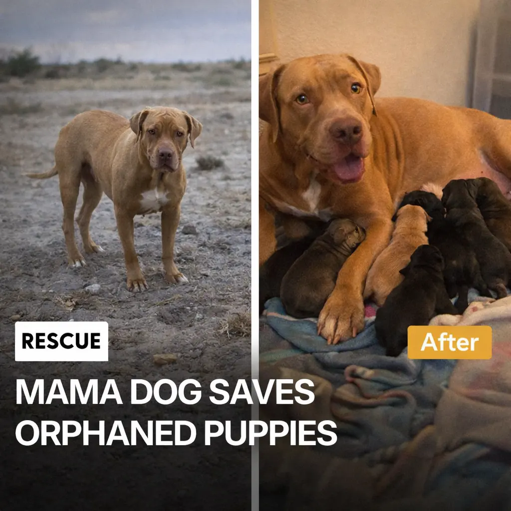 Rescued Mama Dog Found Pregnant in a Field Becomes Hero to 7 Orphaned Puppies