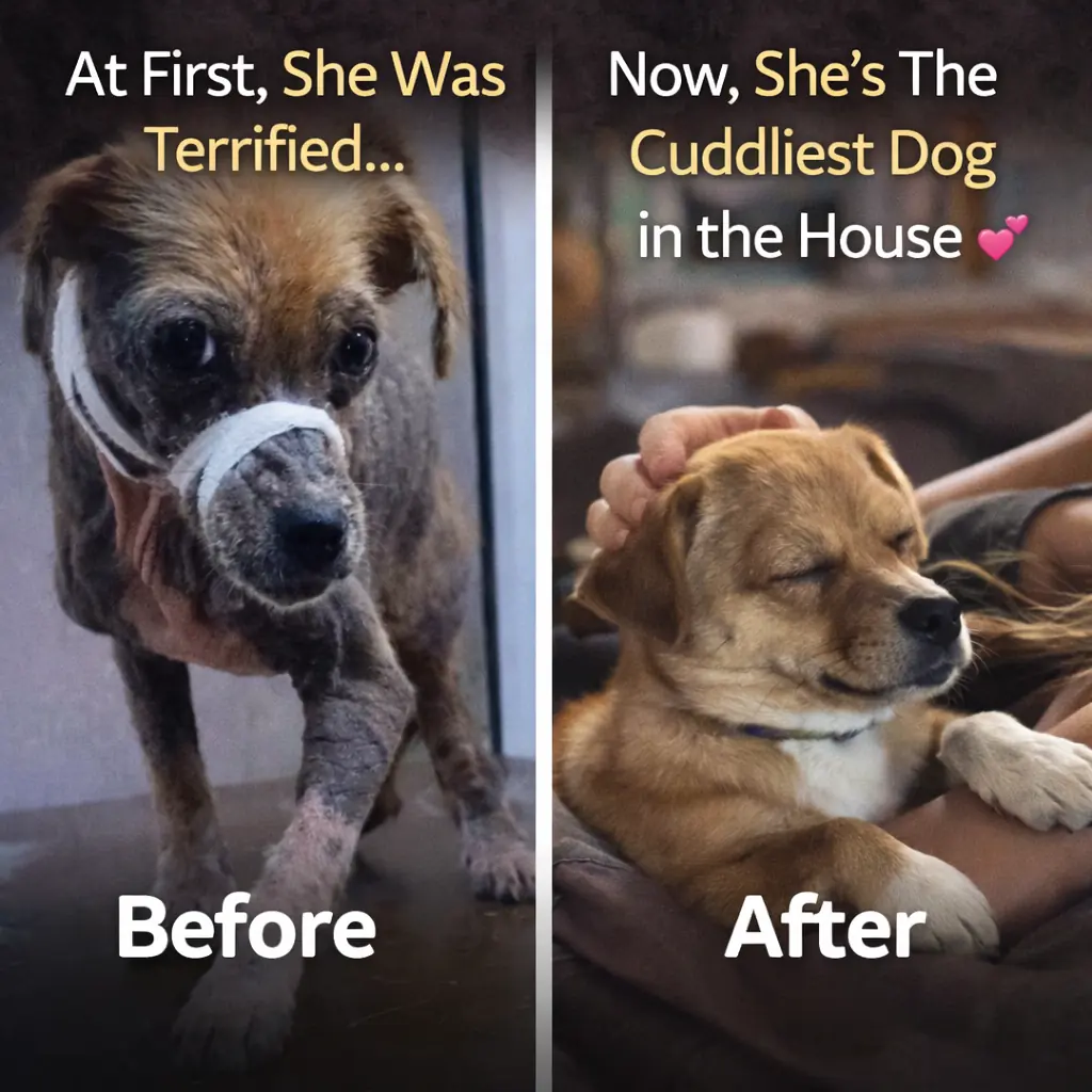 Feral Puppy With Severe Mange And Bullet Wound Finds Love And Becomes The Cuddliest Dog In The House