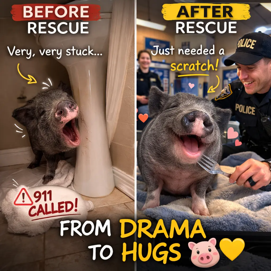 Pig Gets Head Stuck Behind Sink, Causes 911 Call — Then Wins Over Entire Police Department