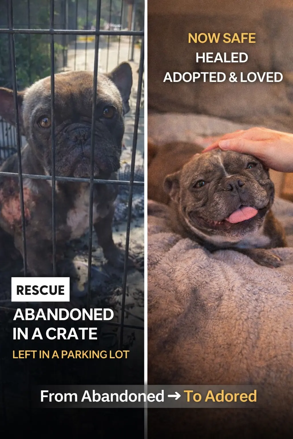 Abandoned French Bulldog Found In Crate With Severe Wound Gets Second Chance At Life