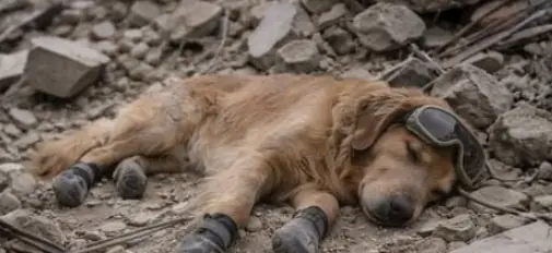 Exhausted K9 Hero Falls Asleep on Rubble After Saving Three Lives