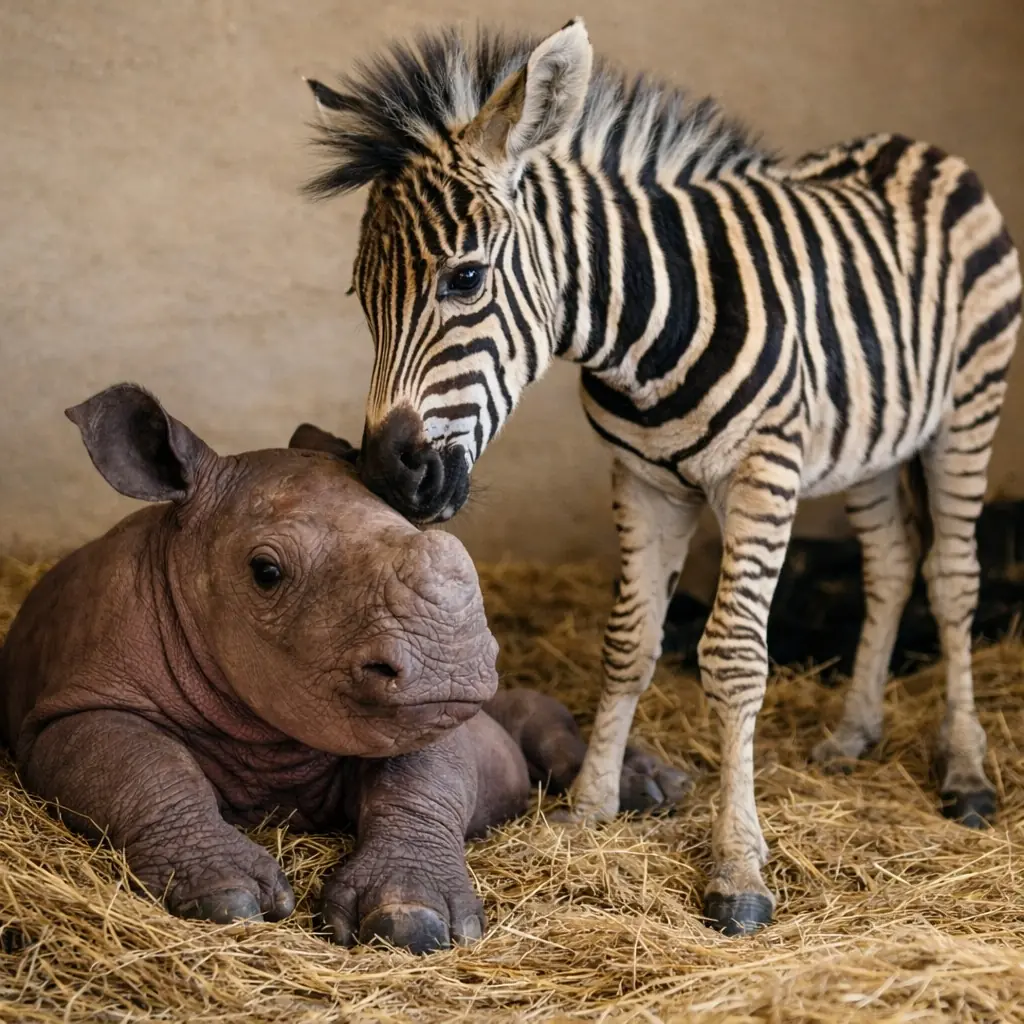 Orphaned Rhino Calf Finds Comfort In An Unexpected Friend