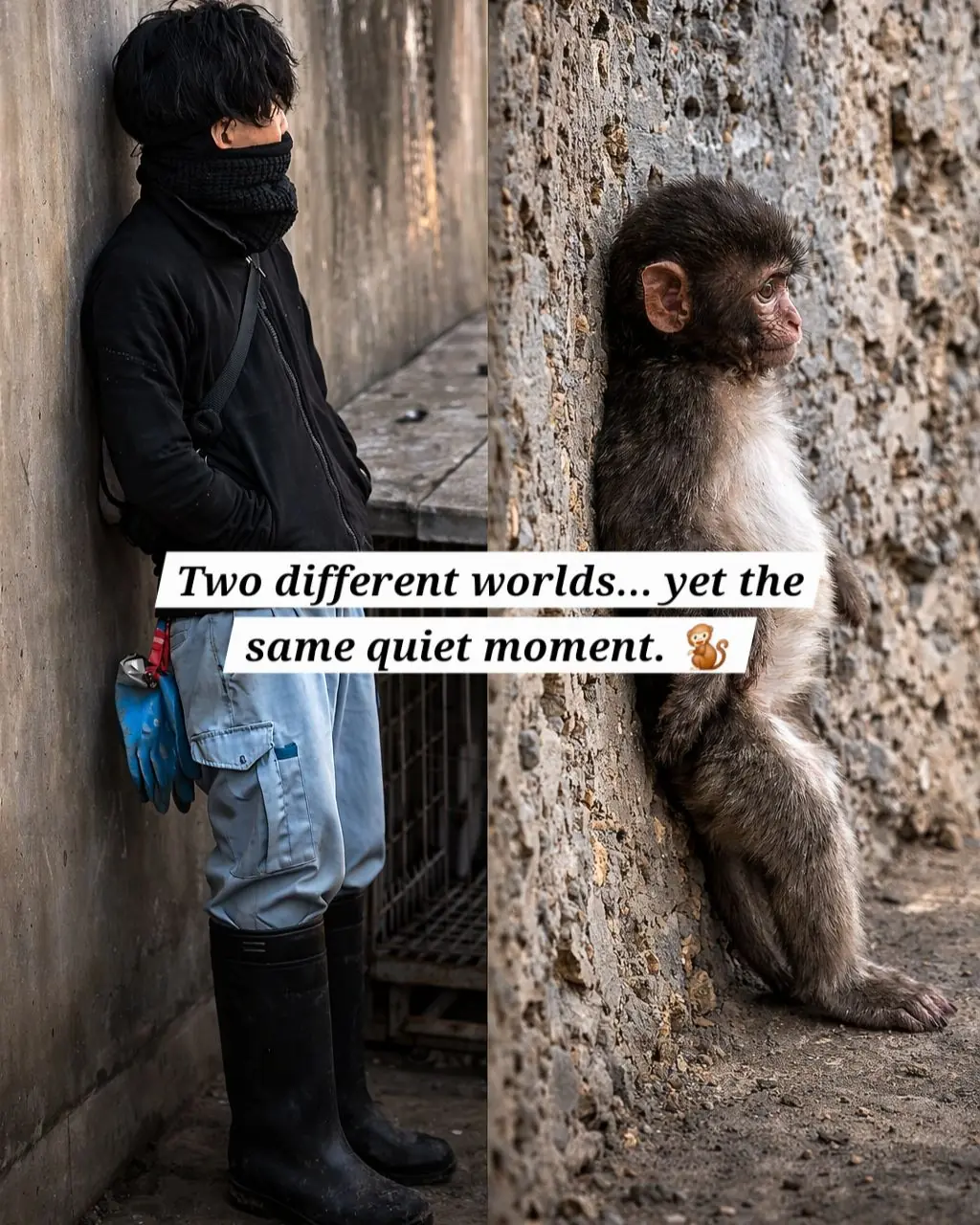 Little Punch Mirrors His Caretaker: A Moment of Quiet Connection