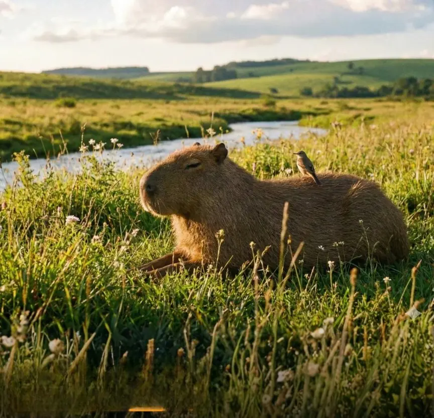 An Escaped Capybara Was Found Relaxing in a Field Like She Had Finally Achieved Inner Peace